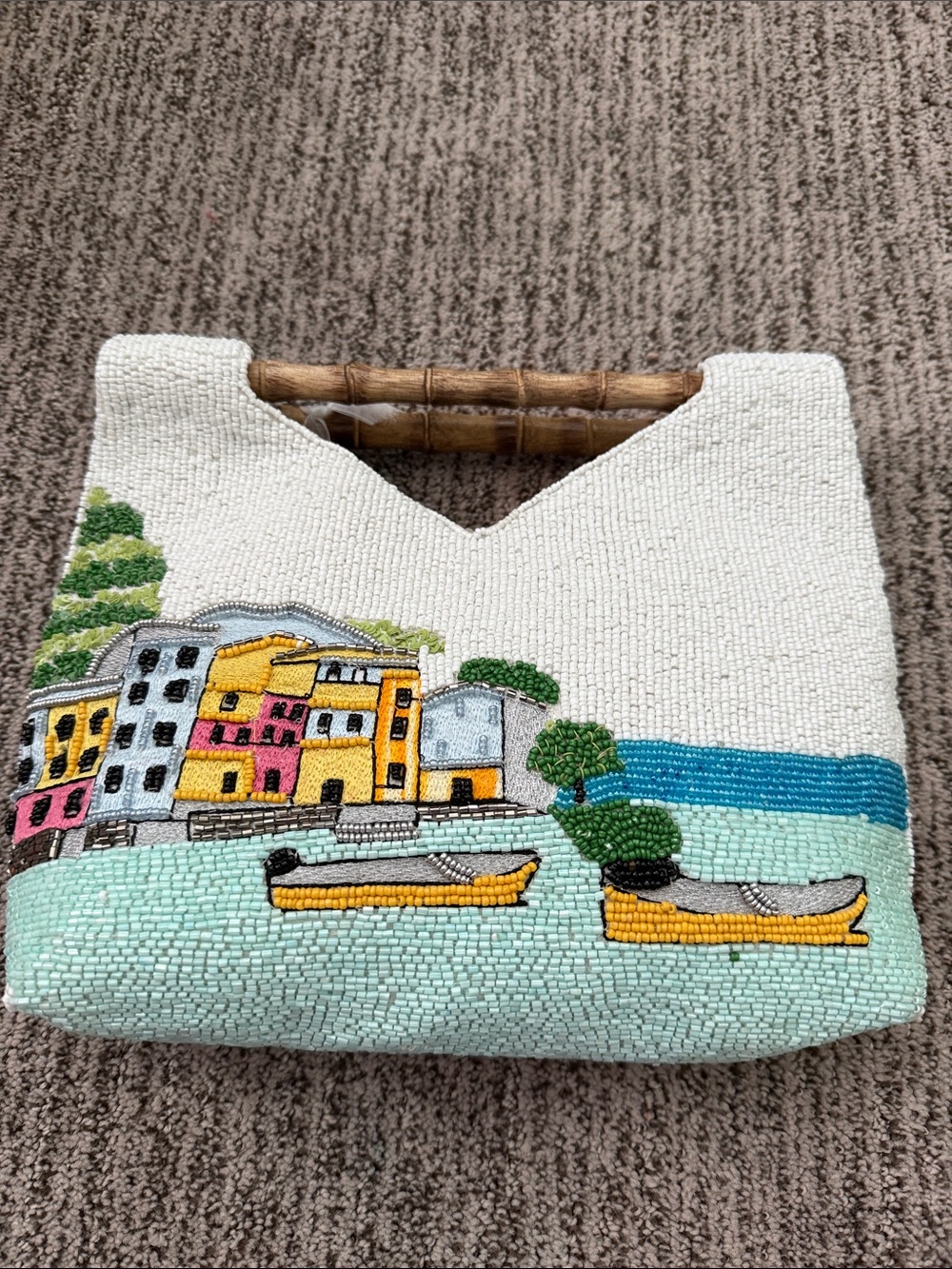 T.J.Maxx White Beaded Portofino Mini Bag with Multicolor Embroidery - Picture 2 of 4